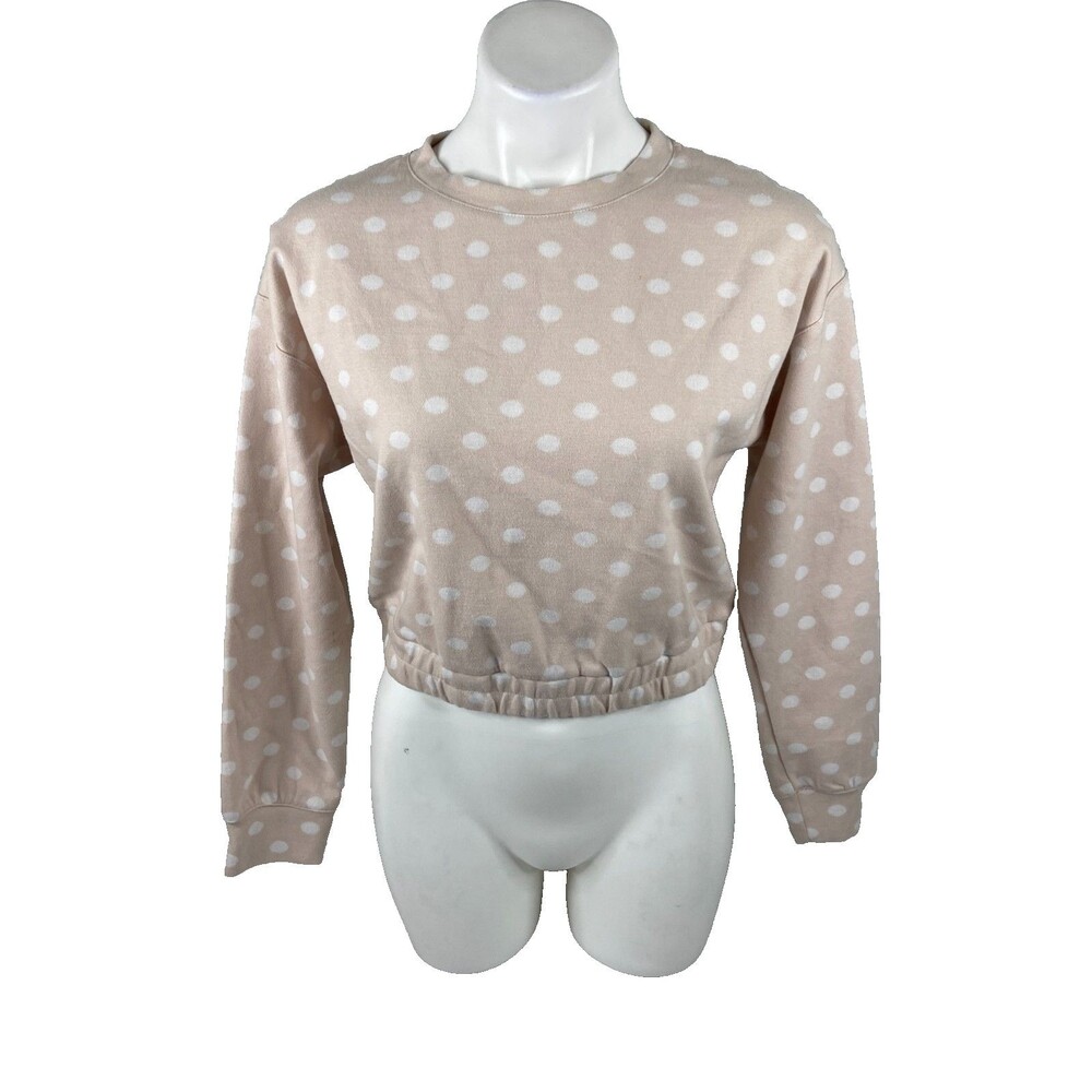 By The River Women Small Polka Dot Sweatshirt Cropped Faded Pink Casual NWT